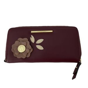 Anne Klein Faux Leather Maroon Wallet with Flower. Like new.
